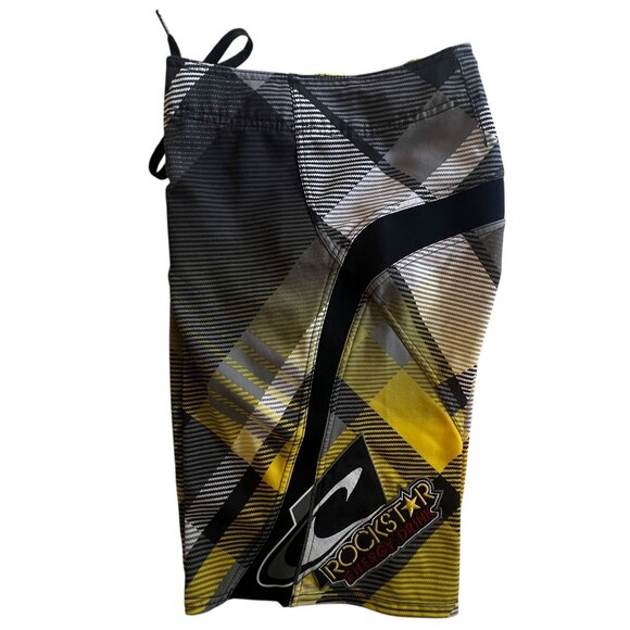 O'Neill Lopez Freak Rockstar Energy Plaid Boardshorts 30 Yellow Black Surf Y2K - Picture 5 of 16